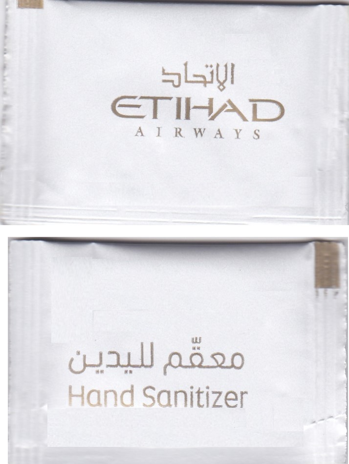Etihad Airways hand sanitizer sachet