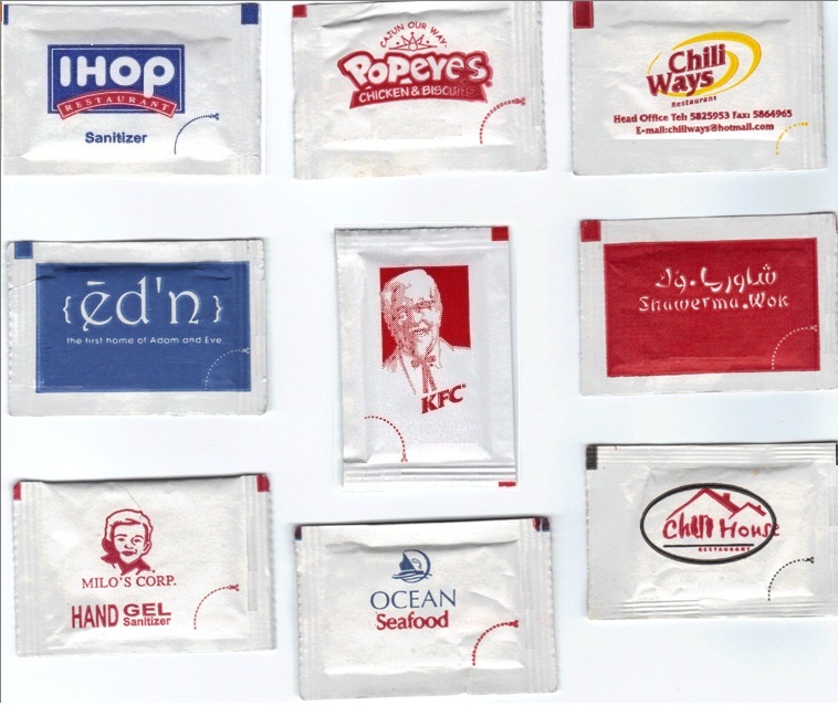 Hand sanitizer sachet design samples